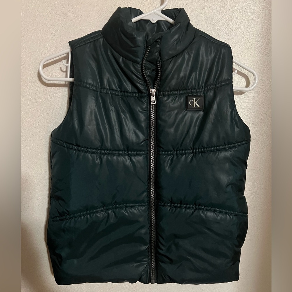 CALVIN KLEIN‎ Classic Winter Puffer Vest Dark Green Grey Black Boy's Size 6 GUC